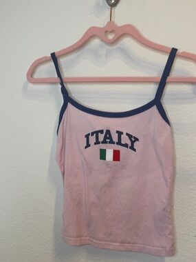 Edikted Pink Tank Top with Navy Trim and Italy Graphic
